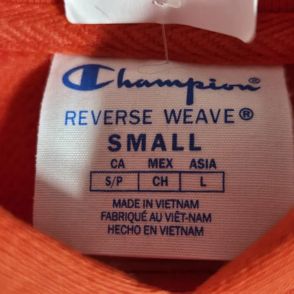 Champion Reverse‎ Weave Hoodie Mens Small Orange Crisp Embroidered Logo Pullover